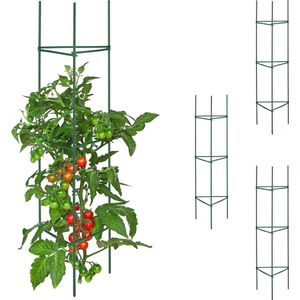 Relaxdays plantensteun, driehoekig, set van 4, HxBxD: 120x32x32 cm, klimplanten, metaal & kunststof, tomatensteun, groen