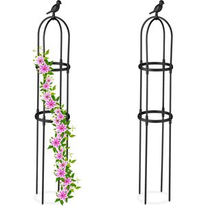 Relaxdays plantensteun set van 2, voor klimplanten, rankhulp, decoratieve vogel, 126 cm hoog, staal, vrijstaand, zwart