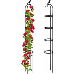 Relaxdays Ranksäule 2er Set, Metall, H x D: 188 x 24 cm, runder Rankobelisk, Kletterpflanzen, Rosen & Tomaten, schwarz