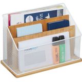Relaxdays - Dokumentenhalter, Briefständer 3 Fächer, hbt 20 x 29 x 14 cm, Metall & Bambus, Aktenablage stehend, natur/weiß