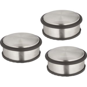 deurstopper rvs - set van 3 - 4,5 x 10,5 cm - antislip - zilver-zwart