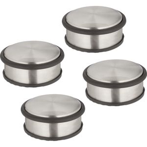 Relaxdays deurstopper rvs - set van 4 - vlak - zwaar - antislip - 4,5 x 10,5 cm - zilver-zwart