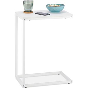 Relaxdays bijzettafel u-vorm - metaal - hout - 60 x 30 x 45 cm - bedtafel - laptoptafel - modern