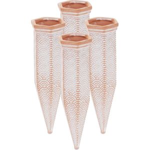 Relaxdays waterdruppelaar - set van 4 - voor kamerplanten en balkonbakken - 1,5 l petflessen - terracotta-wit