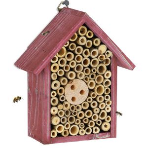 Relaxdays insectenhotel - bijenhuisje - bamboe buisjes - ophangen - bijenkastje - rood