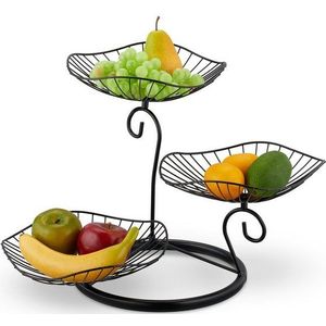 Relaxdays fruitmand etagère - 3 laags - 34 x 49 x 31,5 cm - metaal - zwart