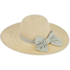 Relaxdays Strohoed voor dames, elegant, zonnehoed met geruite strik, hoofdomtrek 56 cm, hoed, konijn, zomer, beige
