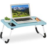 Relaxdays laptoptafel voor bed & bank, HxBxD: 26 x 63 x 40 cm, inklapbare bedtafel, MDF, ijzer, schoottafel, lichtblauw