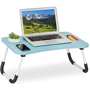 Relaxdays Laptoptafel voor bed en bank, 26 x 63 x 40 cm, klapbedtafel, MDF, ijzer, laptoptafel, lichtblauw