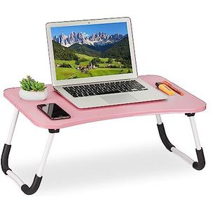 Relaxdays laptoptafel voor bed & bank, HxBxD: 26 x 63 x 40 cm, inklapbare bedtafel, MDF, ijzer, schoottafel, roze