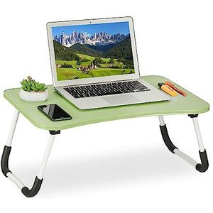 Relaxdays laptoptafel voor bed & bank, HxBxD: 26 x 63 x 40 cm, inklapbare bedtafel, MDF, ijzer, schoottafel groot, groen