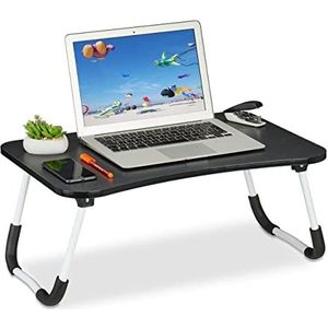 Relaxdays laptoptafel voor bed & bank, HxBxD: 26 x 63 x 40 cm, inklapbare bedtafel, MDF, ijzer, schoottafel groot, zwart