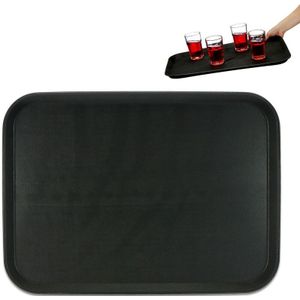 Relaxdays horeca dienblad, rechthoekig, 56x41 cm, voor cafés, restaurants en thuis, opstaande rand, serveerblad, zwart