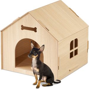 Relaxdays hondenhok binnen - modulair kattenhuis - voor kleine honden en katten - mdf - natuur