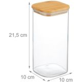 Relaxdays voorraadpot met deksel - set van 3 - 1500 ml - bamboe - vierkante bewaarpot glas