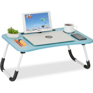 Relaxdays laptoptafel inklapbaar - bedtafel - lichtblauw - schoottafeltje met tablethouder