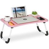 Relaxdays laptoptafel bank, inklapbaar, houder voor tablet & drankje, bedtafeltje, HxBxD: ca. 26 x 63 x 40 cm, roze/wit