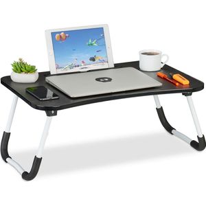 Relaxdays laptoptafel met tablethouder - zwart - inklapbar - bedtafel - schoottafel bank