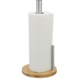 Relaxdays keukenrolhouder staand - rond - keukenpapierhouder bamboe rvs - rollenhouder