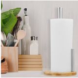 Relaxdays keukenrolhouder staand - rond - keukenpapierhouder bamboe rvs - rollenhouder