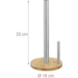 Relaxdays keukenrolhouder staand - rond - keukenpapierhouder bamboe rvs - rollenhouder