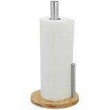 Relaxdays keukenrolhouder staand - rond - keukenpapierhouder bamboe rvs - rollenhouder