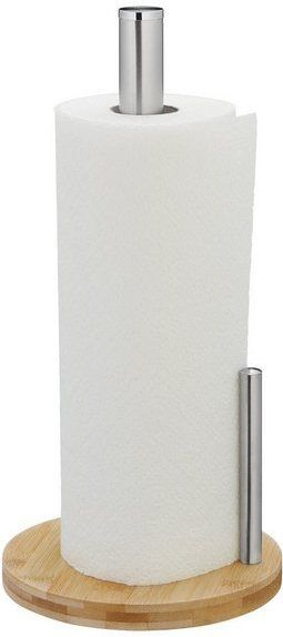 Relaxdays keukenrolhouder staand - rond - keukenpapierhouder bamboe rvs - rollenhouder