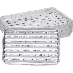 Relaxdays aluminium bakjes, set van 25, BxD: 34x22 cm, bbq schaaltjes, gaatjes, max. 260°C, voor barbecue & oven, zilver