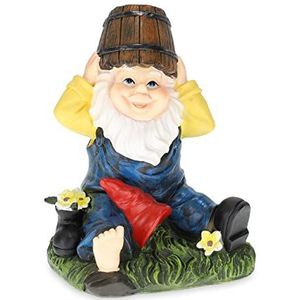 Relaxdays Tuindwerg met wateremmer, weerbestendig, vorstbestendig, 20 x 14,5 x 11,5 cm, kunststeen, meerkleurig