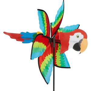 Relaxdays windmolentje, papegaai design, kinderen, HxBxD: 98 x 57 x 50 cm, windspinner voor tuin & balkon, kleurrijk