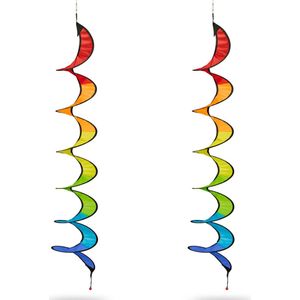 Relaxdays windspinner, set van 2, regenboog windspiraal, hangend, HxØ: 130 x 20 cm, decoratie tuin & balkon, kleurrijk