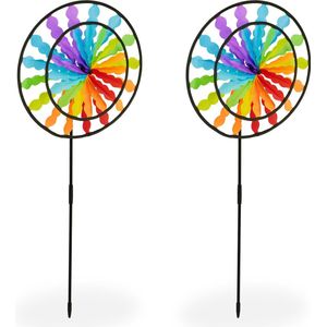 Relaxdays windmolentje, regenboog, set van 2, kinderen, HBD 86 x 36,5 x 12 cm, windspinner voor tuin & balkon, kleurrijk
