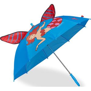 Relaxdays kinderparaplu, zeemeermin, Ø 78 cm, meisjes & jongens, polyester, metaal, kleine paraplu kinderen, blauw/rood