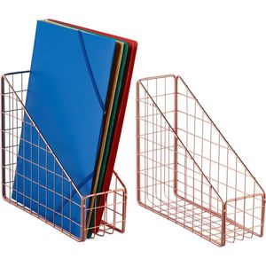 Relaxdays tijdschriftencassette - set van 2 - A4 - modern - 23 x 9 x 25,5 cm - kantoor - brievenhouder ijzer