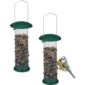 Relaxdays voedersilo vogels - set van 2 - vogelvoersilo metaal - vogelsilo hangend - tuin