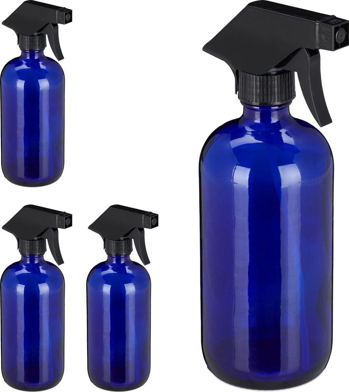 Relaxdays spuitflesjes hervulbaar - plantenspuit glas - 4 stuks - 500 ml - sprayflacon