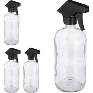 Relaxdays spuitfles glas 4 stuks - kappersspuit - doorzichtig - plantenspuit - sprayflacon
