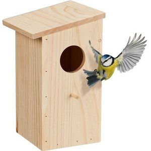 Relaxdays nestkast voor koolmezen & roodstaartjes, met klep, onbehandeld hout, om op te hangen, mezenkast tuin, natuur