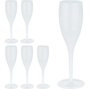 Relaxdays champagneglazen kunststof - set van 6 - plastic flutes - cava - 100 ml - wit