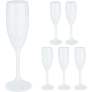 Relaxdays champagneglazen kunststof - set van 6 - flutes - herbruikbaar - 160 ml - wit