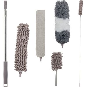plumeau set - 4 opzetstukken - met telescoopsteel - 2,5 meter - uitschuifbaar - grijs