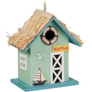 Relaxdays decoratief vogelhuisje - strandhuis - vogelnestkastje - ophangen - kleurrijk