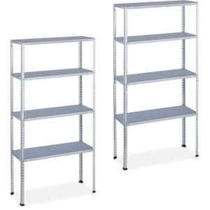 2 x Schwerlastregal, Traglast: 200 kg, 4 Ebenen, HxBxT: 150 x 75 x 30 cm, Keller & Garage, Stahl, verzinkt, silber