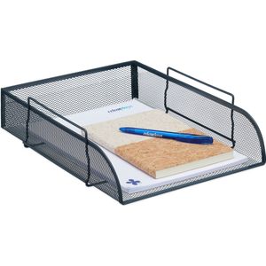 Relaxdays - Dokumentenablage, stapelbares Ablagefach für din A4, hbt: 6,5 x 27 x 34cm, Mesh-Metall, Briefablage, anthrazit
