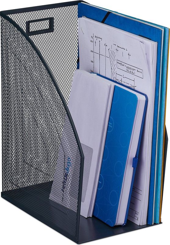 Relaxdays - Stehsammler, din A4, Mesh Design, HxBxT: 32 x 16 x 24,5 cm, Büro & Home-Office, Stehordner, Metall, anthrazit