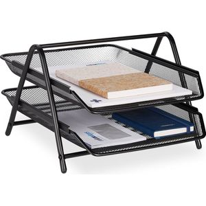 Relaxdays brievenbak - 2 laags - a4 - metaal - 20,5 x 30 x 35,5 cm - modern - zwart