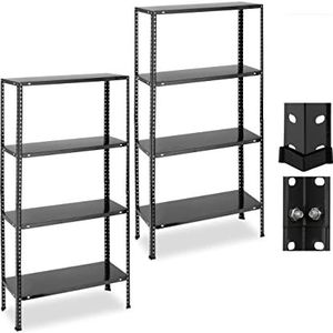 Relaxdays stellingkast, set van 2, draagvermogen 160 kg, HBD 147,5x75,5x30,5 cm, berging, schuur, voorraadkast, zwart