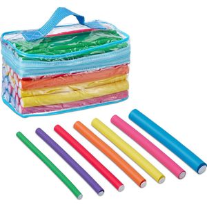 Relaxdays papillotten - set van 48 - met tas - voor kort en lang haar - zonder hitte - krulspelden - meerkleurig