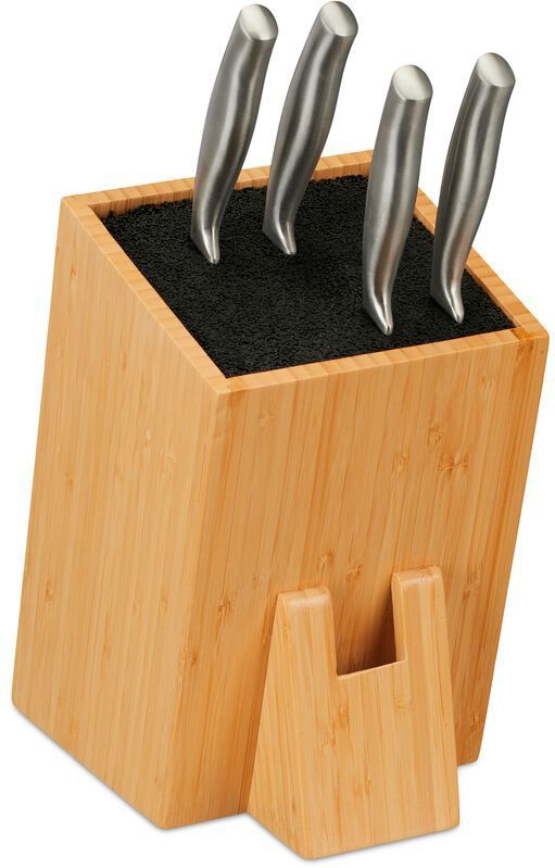 Relaxdays messenblok zonder messen - bamboe - universeel - met borstels