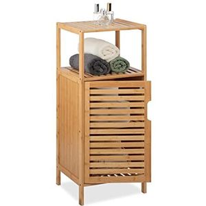Relaxdays Badkamermeubel van bamboe, 87 x 36,5 x 33 cm, smal rek met deur, 2 open planken, badkamerkast, naturel